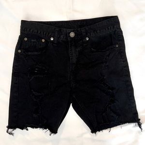 Black Ripped Denim Cut-Off Jean Shorts